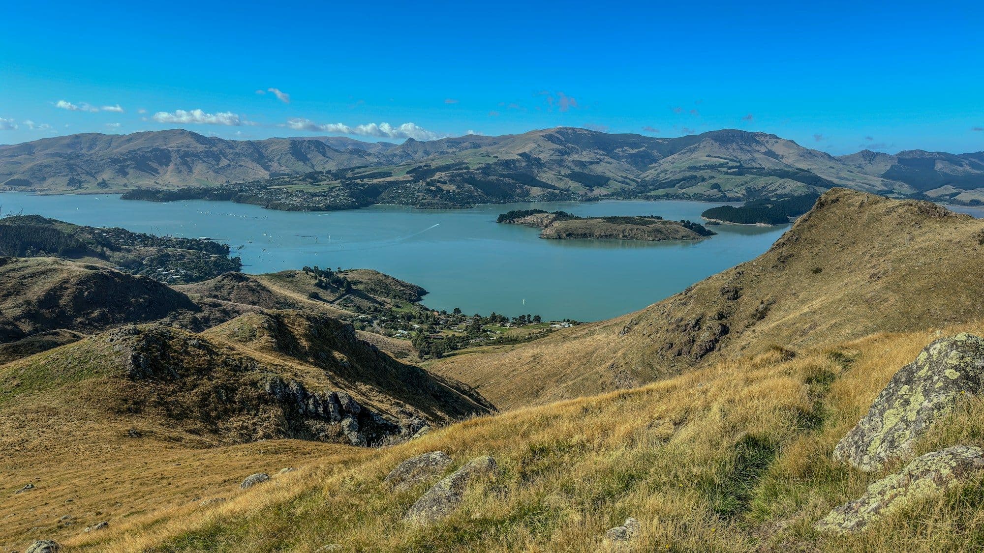 Golden hills above Governors Bay, near Christchurch